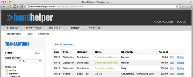 transaction list